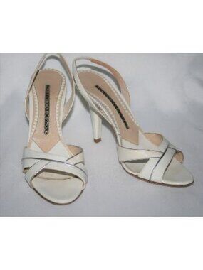 Jimmy Choo Boutique Cream Patent Slingback Strappy Heels 37.5